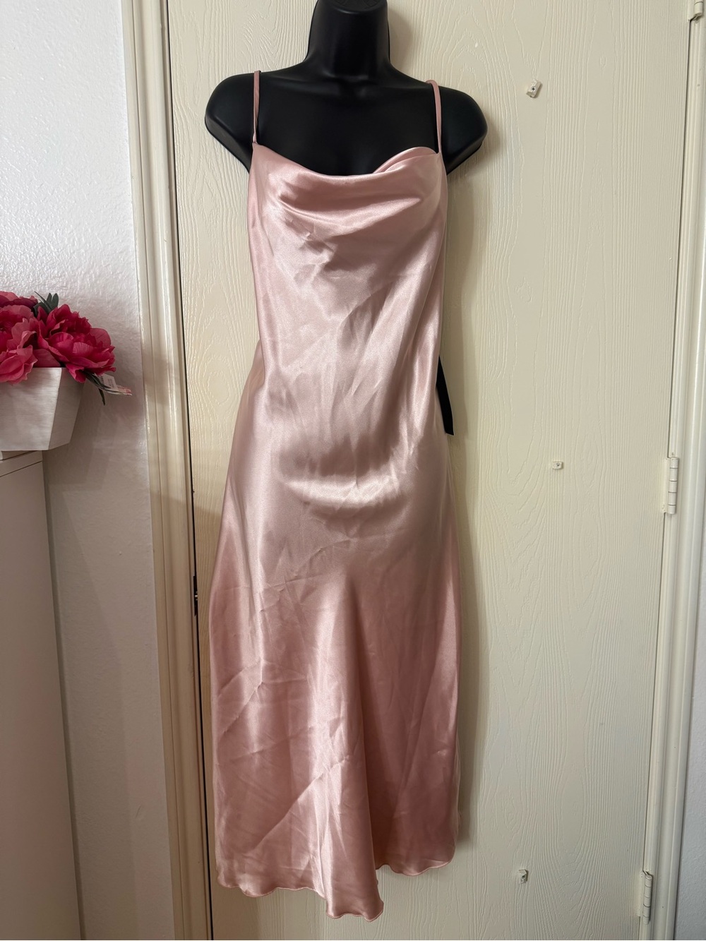 bebe Dusty Rose Satin Cowl Midi Slip Dress